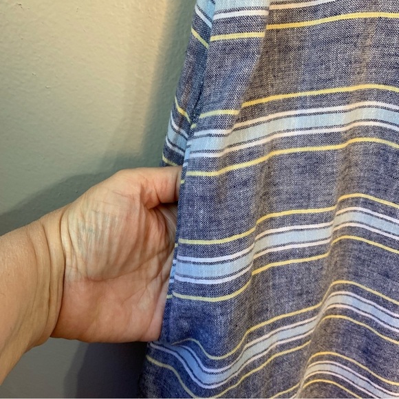 Beachlunchlounge linen/cotton blend blue stripe sleeveless shirt dress. Size M - Picture 3 of 9